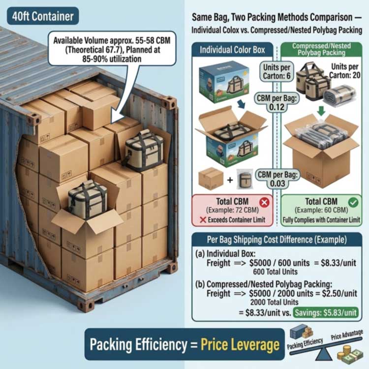 cooler backpack container loading and CBM comparison showing how packing method changes freight cost per unit cooler backpack container loading and CBM comparison showing how packing method changes freight cost per unit